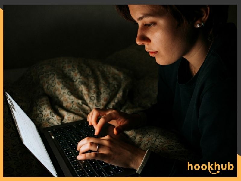 RV traveler planning a route using a laptop