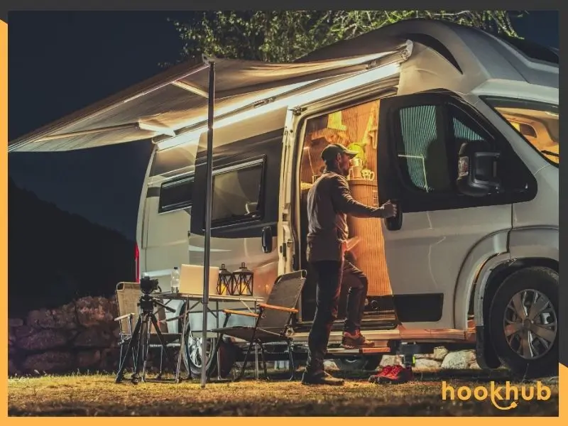RV camping at night