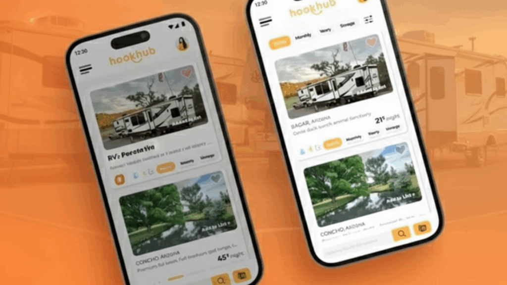 HookHub mobile app screenshots on a smartphone, signaling the official app launch
